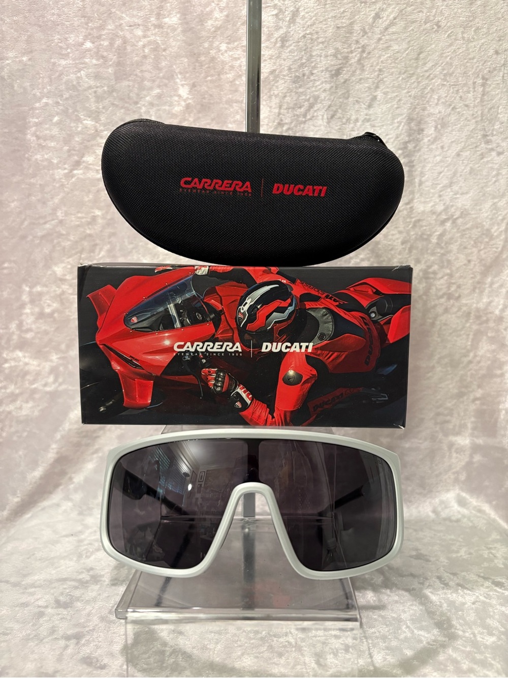 Carrera x Ducati Collab Wrap Around Unisex Sunglasses Matte White NEW in Box